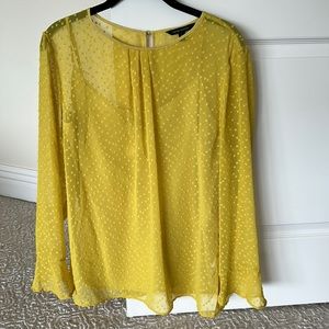 Banana Republic yellow sheer blouse with texture pattern & cami slip